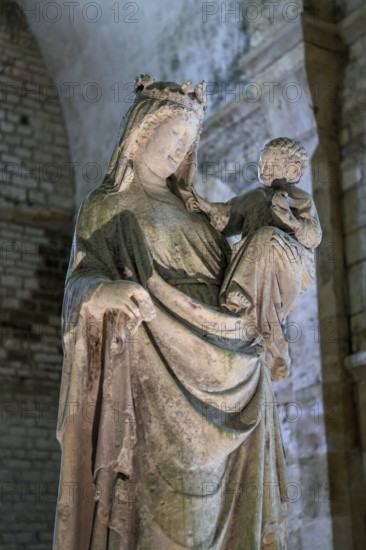 Bust of Mary with the Child Jesus in the church of the Cistercian Abbey of Fontenay, Unesco World