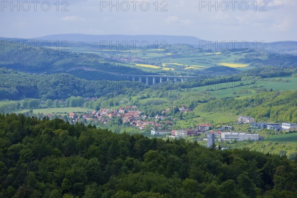 View from Wartburg Castle over Eisenach to the Werratal Bridge. The Werratalbrücke Hörschel is a