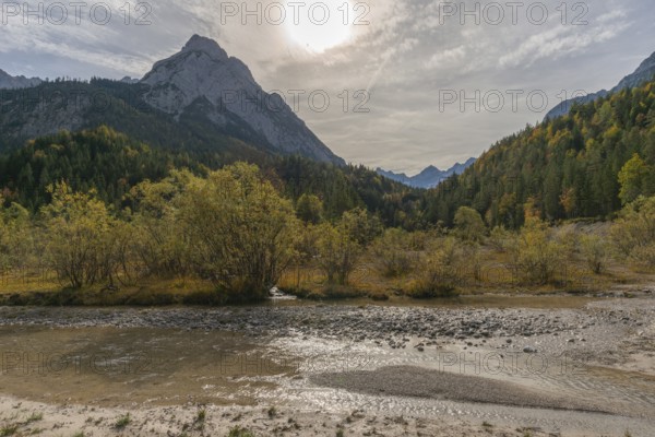 Rißbach in Rißtal, riverbed, Karwendel nature park Park in autumn, Tyrol, Austria, Europe