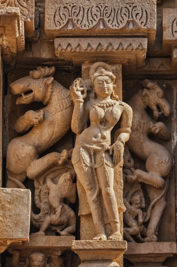 Famous erotic stone carving sculptures, Lakshmana Temple, Khajuraho, India. Unesco World Heritage