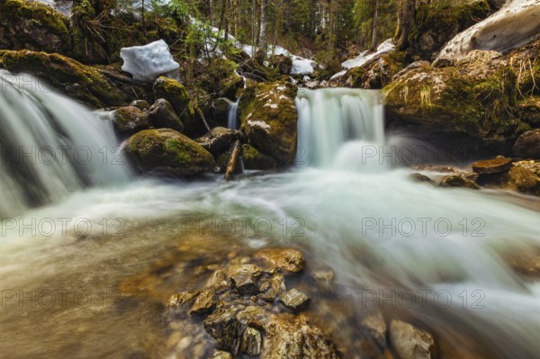 Cascade of Sibli-Wasserfall waterfall. Rottach-Egern, Bavaria, Germany, Europe