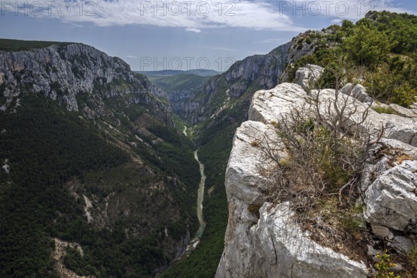 View into the Verdon Gorge at the Belvedere de la Dent d Aire, below river Verdon, Grand Canyon du