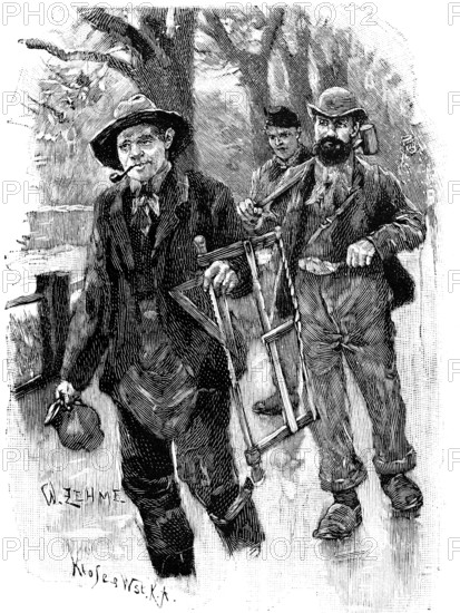 Craftsman on his way to work, Berlin, worker, economy, saw, hammer, work clothes, smoking pipe,