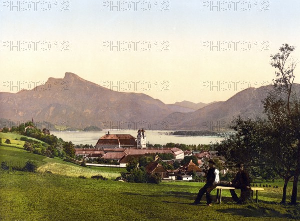 Mondsee and Schafberg, Austria, c. 1890, Historic, digitally restored reproduction from a 19th