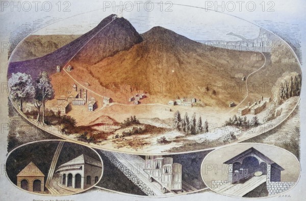 The railway on Mount Vesuvius in 1882, Italy, Historical, digitally restored reproduction of a 19th
