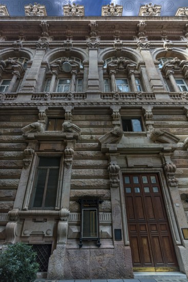 Detailed view of the courtyard façade of the Palazzo della Borsa, built between 1907 and 1912, in