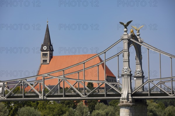 Art Nouveau Salzach Bridge between Oberndorf bei Salzburg and Laufen an der Salzach with Collegiate