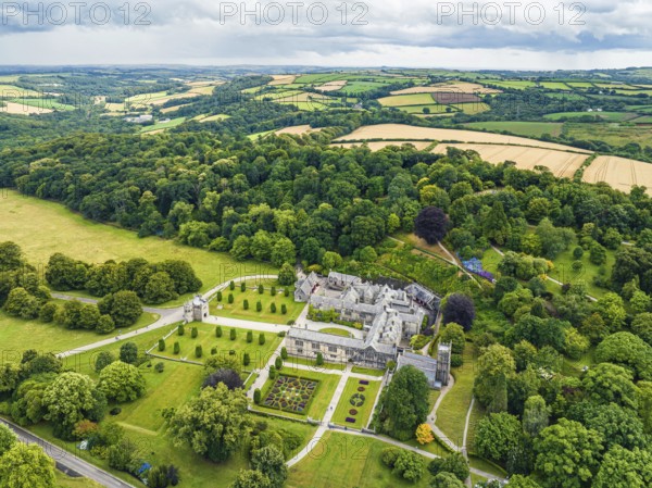 Lanhydrock House and Garden from a drone, Bodmin, Cornwall, England, UK