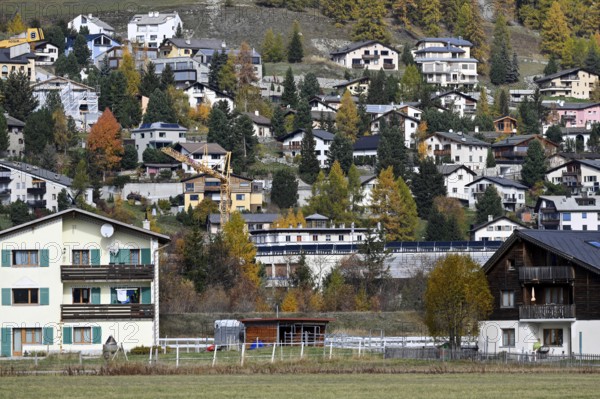 Residential houses on a slope, Samedan, Switzerland, Europe