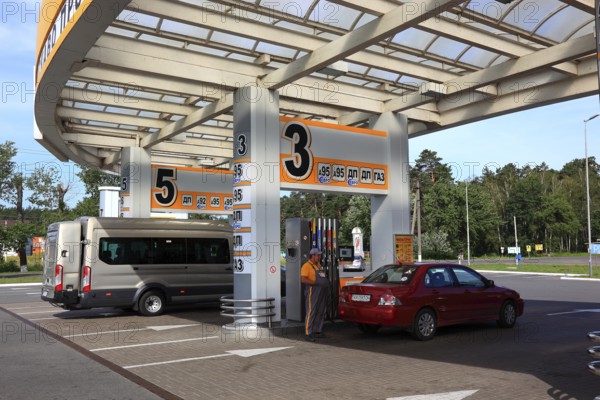 Modern petrol station, petrol pumps, Kiev, Ukraine, Europe
