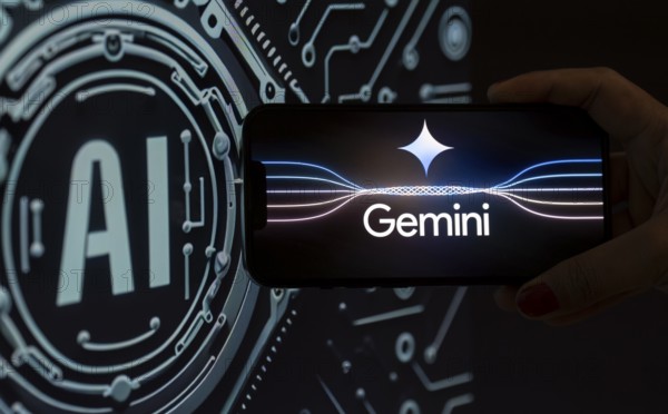 Guwahati, India. 8 December 2023. In this photo illustration a Gemini logo is displayed on a