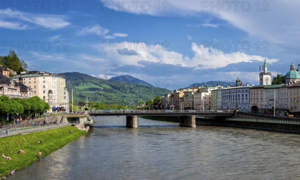 SALZBURG, AUSTRIA, MAY 1, 2012: Panorama of Salzburg Old Town over Salzach river. Salzburg's
