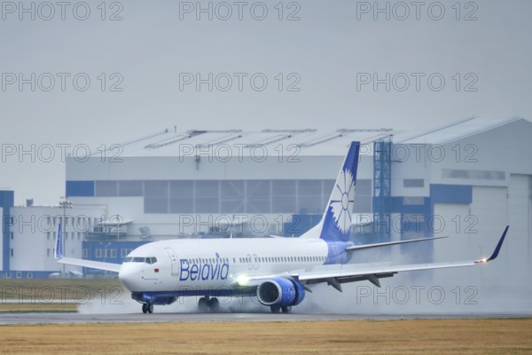 MINSK, BELARUS, JUNE 15, 2018: Belavia belarusian airlines flight Boeing 737-800 plane landing on