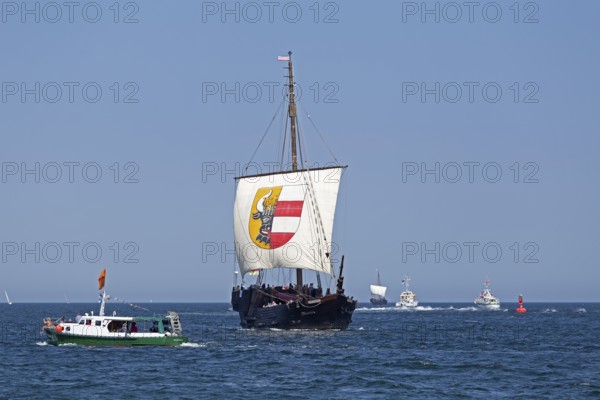 Hanseatic Cog, Baltic Sea, Hanse Sail, Warnemünde, Rostock, Mecklenburg-Western Pomerania, Germany,