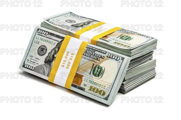 Creative business finance making money concept, stack of bundles of 100 US dollars 2013 edition