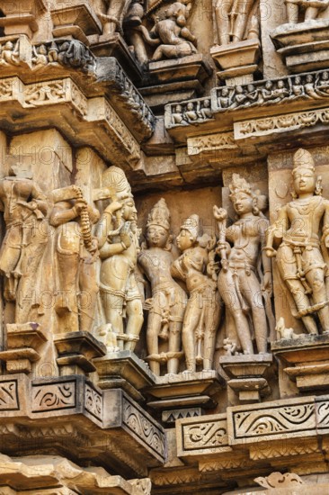 Famous stone carving sculptures, Vishvanath Temple, Khajuraho, India. Unesco World Heritage Site