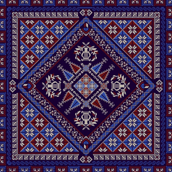 Decorative Palestinian seamless pattern in colors, traditional Tatreez embroidery, vector