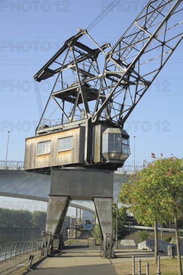 Old harbour crane, cargo crane, battery, Höchst, Frankfurt, Hesse, Germany, Europe