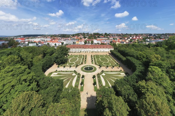 Aerial view, Margravial Court Garden Ansbach with orangery, built 1726-1744, Baroque, park, garden,
