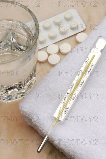 Clinical thermometer, mercury thermometer, tablets