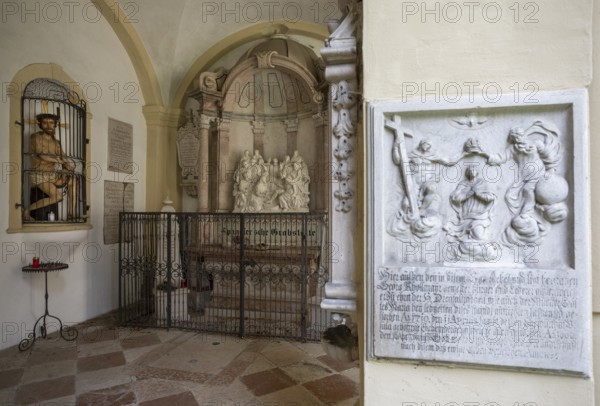 Crypt arcades, grave counters in the arcade of St. Sebastian's Cemetery, Church of St. Peter,