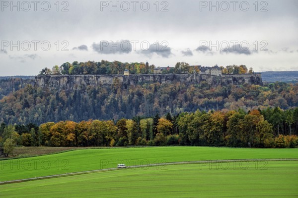 View of Königstein Fortress, Saxon Switzerland, Elbe Sandstone Mountains, Saxony, Germany, Europe