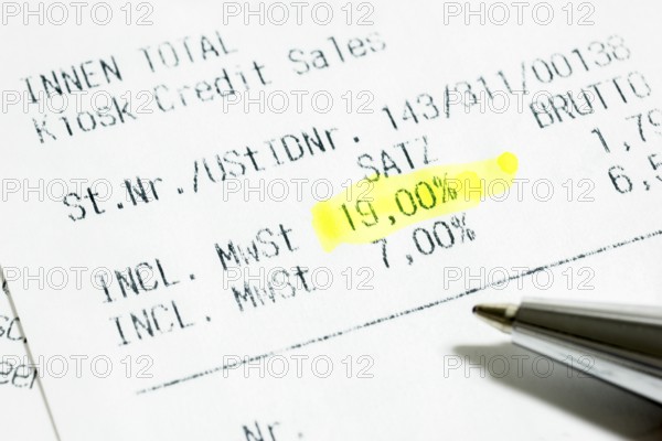 Receipt, 19 %, VAT, coupon, voucher, biros, Baden-Württemberg, Germany, Europe