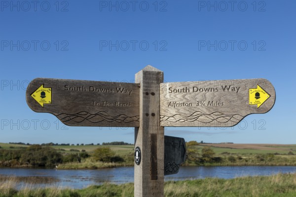 Signpost, Way to Cuckmere Haven, Seven Sisters, South Downs, England, United Kingdom, Europe
