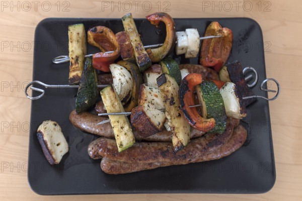 Ready-grilled vegetable skewers, Bavaria, Germany, Europe