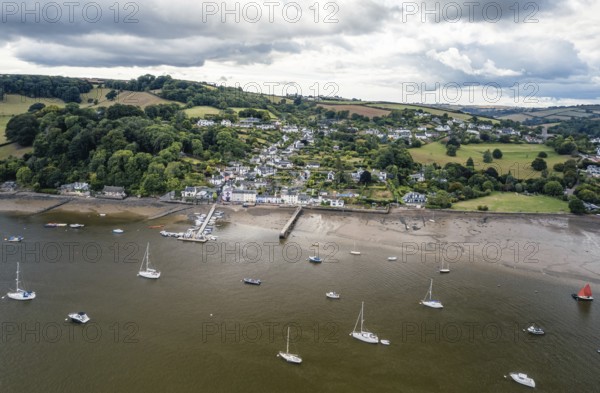 Dittisham and River Dart from a drone, Devon, England, United Kingdom, Europe