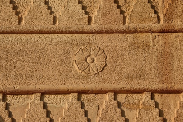 Rosette on a Nabataean tomb at Djabal Al-Ahmar, Hegra or Madain Salih, AlUla region, Medina