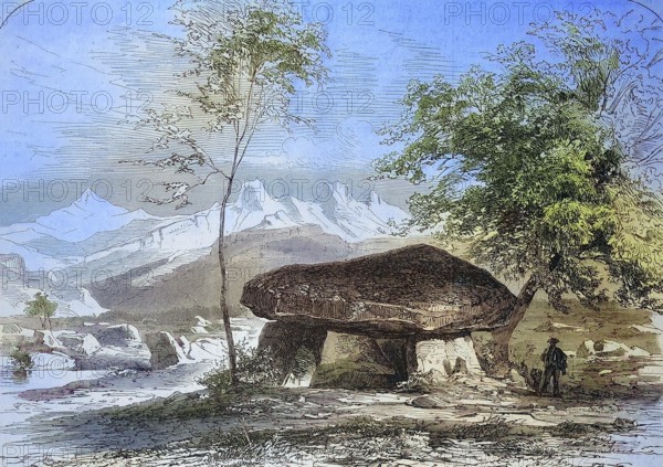 Megalithic site, Pierre-aux-Fées dolmen near Reignier, 1869, in the department of Haute-Savoie in
