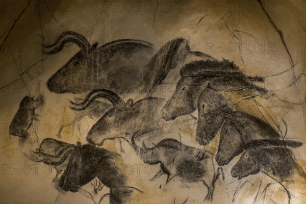 Replica of prehistoric rock paintings of the Chauvet Cave, Chauvet-Pont-d'Arc Cave, Ardèche,
