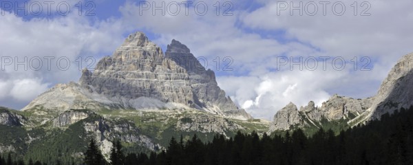 The mountain range Gruppo dei Cadini di Misurina in the Dolomites, Italy, Europe