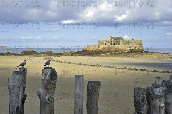 Fort National at low tide at Saint-Malo, Brittany, France, Europe