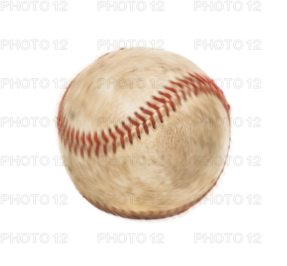 Single slightly worn spinning baseball isolated on white background