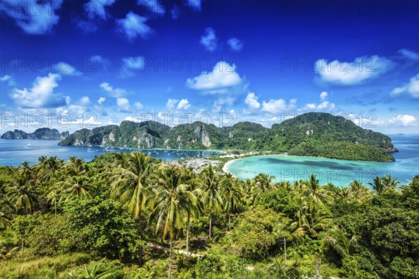Tropical paradise island resort travel concept background, Phi-Phi island, Krabi Province,