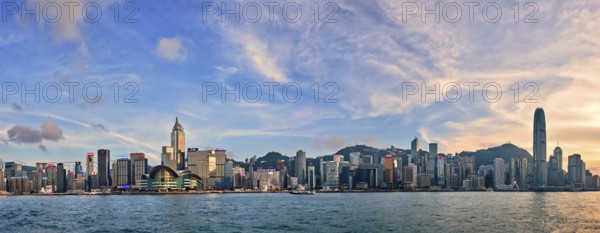 HONG KONG, CHINA, MAY 1, 2018: Panorama of Hong Kong skyline downtown skyscrapers over Victoria