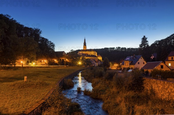 Weesenstein Castle in the Müglitz Valley, at blue hour