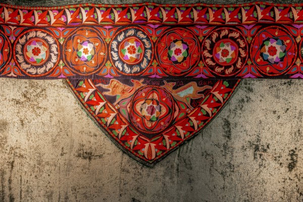 Traditional carpet with pattern, exhibition in the State History Museum, interior view, Bishkek,