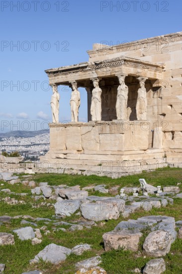 Columned Figures, Erechtheion Temple with Caryatids, Caryatid Hall, Acropolis, Athens, Greece,