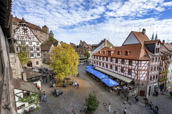 Square at the Tiergärtnertor with half-timbered houses, Pilatus House, at the Kaiserburg, in