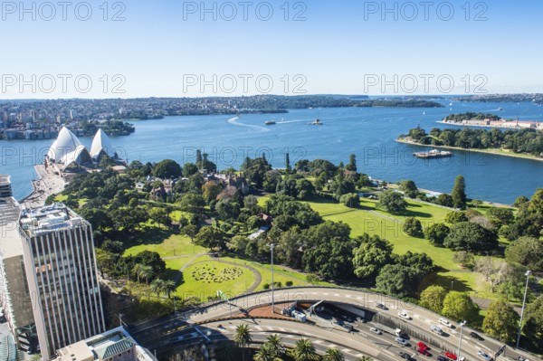 Overlook over Sydney harbour and the opera, Sydney, New South Wales, Australia, Oceania