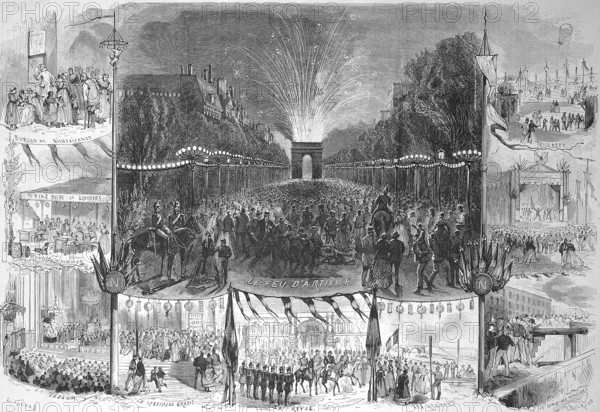 The National Holiday on 15 August 1868, Paris, France, Historic, digitally restored reproduction of