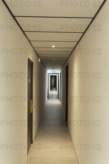 Corridor of rooms in a hotel. Nievre departement. France
