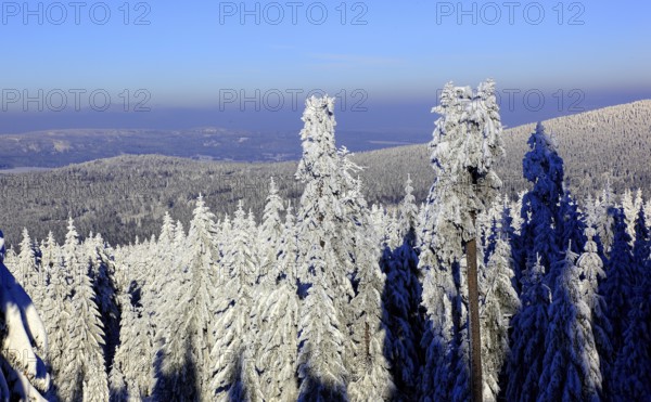 Winter landscape in the Fichtel Mountains, view from the Ochsenkopf, Bayreuth County, Upper