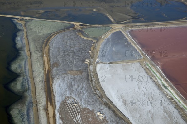 Saltworks, salt production, aerial view, Walfish Bay, Erongo region, Namibia, Africa