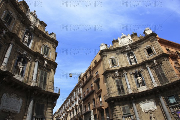 Old town of Palermo, at Piazza Quattro Canti, more precisely Quattro Canti di citta, baroque palace