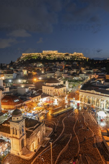View over the old town of Athens, with Panagia Pantanassa Church, Tzisdarakis Mosque and Acropolis,
