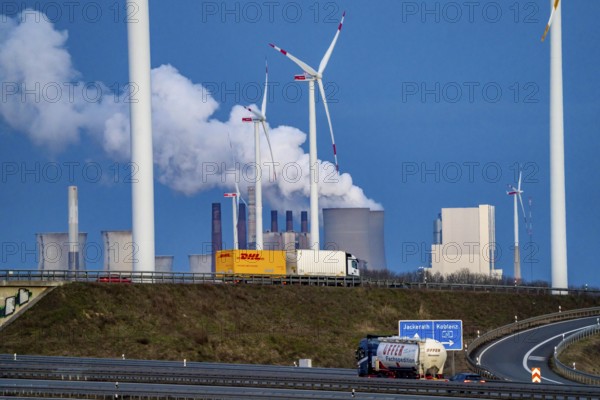 RWE Power Neurath lignite-fired power plant, RWE wind farm, Jackerath motorway junction, A44 and